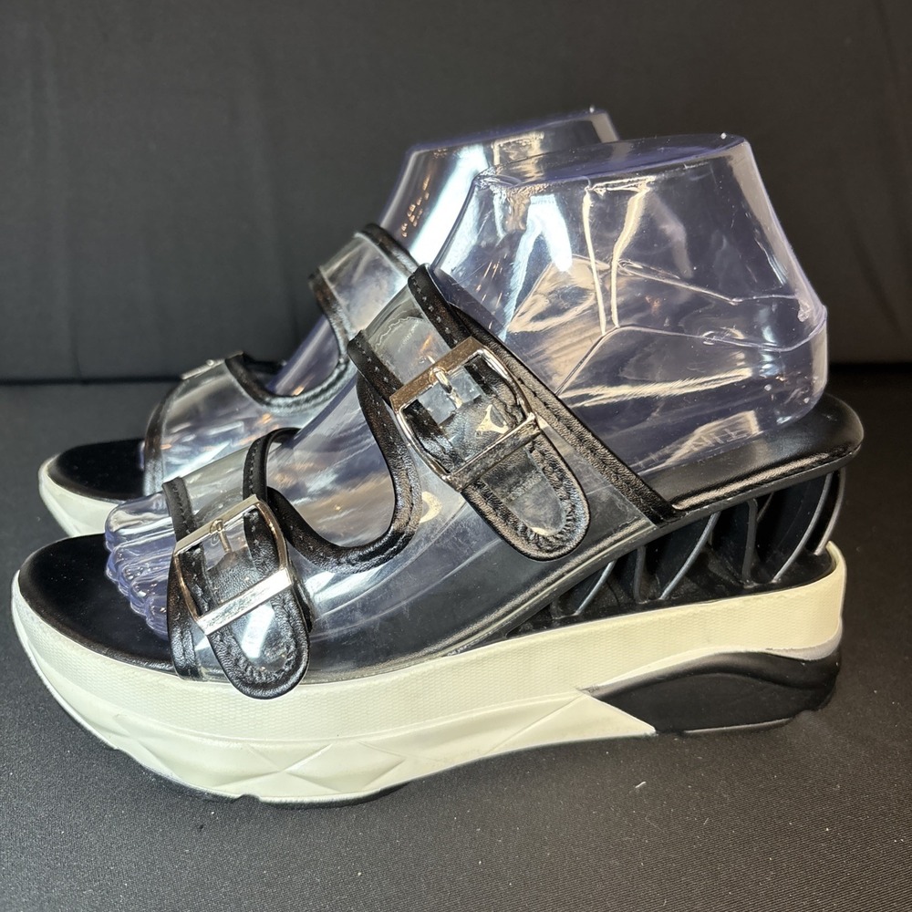 Women's Tinstree Clear Plastic Peep Toe Wedge Heel Buckle Straps Slip On, Size 8